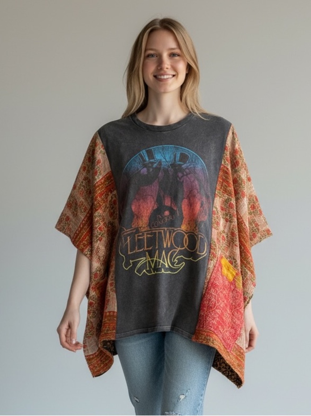 FLEETWOOD MAC Reworked Band Tee Poncho Style Boho Oversized Granny D Original OS
